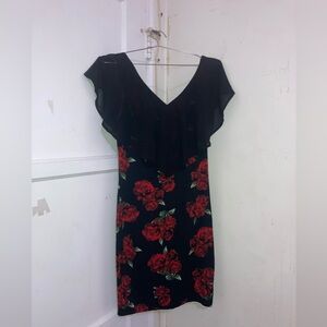 Elegant Black and Red Floral Dress